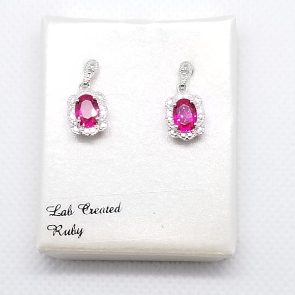 NIB!! Diamond Accent Lab Created Ruby Earrings - Picture 3 of 4
